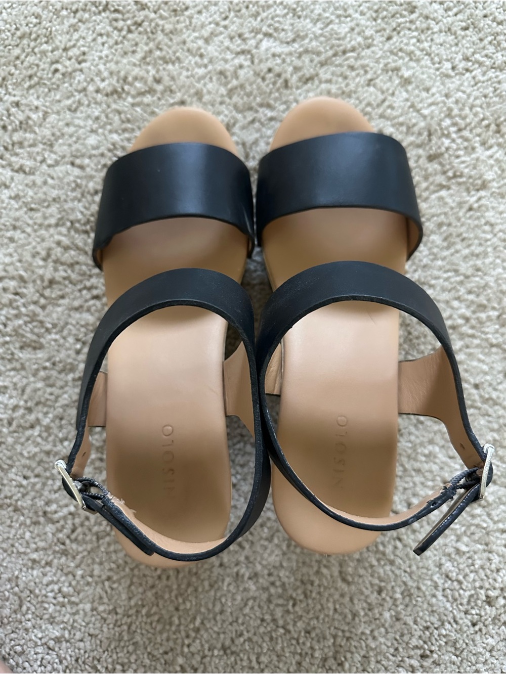 Nisolo “All Day Open Toe” Black Leather Clog Sandals